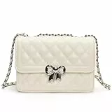 Travistar Kleine Handtasche Damen Umhängetasche Damen Klein Tasche Niedlich Schultertasche Gesteppt PU Leder Crossbody Bag für Mädchen Frauen mit Kette Schulterriemen, Weiß