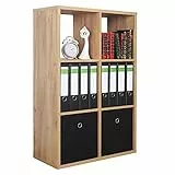 RICOO Regal Bücherregal WM079-EG Standregal 6 Regalböden 107 x 73 x 33 cm Raumteiler Regale & Ablagen kleines Regal schmal Holzregal Büro Braun Eiche Gold