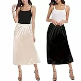 OBBUE 2pc Damen Petticoat Unterrock Lange Antistatisch Rock Satin für Unterkleider 31' Black and Champagne Small