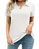 Tanmolo Damen Bluse Elegant V-Ausschnitt Polo T-Shirt Kurzarm Baumwolle Poloshirt Freizeitshirt Damen-Oberteile Weiß, XXL