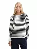TOM TAILOR Damen 1016350 Strickpullover aus Bio-Baumwolle, 37639-Dark Navy White Stripe, M