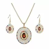 KBRPEY Schmuckset Damen Vintage Bohemian Schmuck Anhänger Halskette Ohrringe Schmuck Set Gold Bedruckte Schmucksets Weihnachtliches Geburtstagsgeschenk für Jubiläen