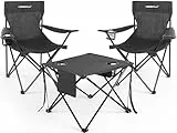 Homecall Camping Tisch Stuhl Set, faltbares Campingtisch mit Stühlen, leichtgewichtiges 2er Campingstuhl-Set mit Tragetasche, Campingstuhl mit Tisch für Picknick, Garten, Terrasse, Reise (Schwarz)