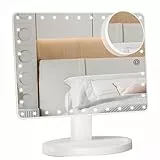 FUNTOUCH Groß Schminkspiegel mit 35 LED Licht, 1X/10X Vergrößerungsspiegel, Touch Screen Schalter, Duales Netzteil Spiegel, Dimmbar Kosmetikspiegel mit Beleuchtung, 360° Drehbarer Tischspiegel (Weiß)