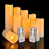 OSHINE LED Kerzen Flammenlose Kerzen,(H 4.5' 5' 6' 7' 8' 9' ) Set von 9 echten Wachs-Säule Nicht Kunststoff mit 10-Tasten Fernbedienung Timer 300+ Stunden (9, Elfenbein)