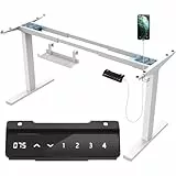 JUMMICO Dual-Motor Tischgestell Höhenverstellbar mit USB-Buchse und Kabelwanne, Elektrisch Höhenverstellbarer Schreibtisch Gestell mit Rollen (Weiß)