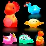 Jiosdo Badewannenspielzeug, 6 Stück Dinosaurier Badespielzeug mit Licht, LED Badewannen Spielzeug Kinder, Badespielzeug Baby ab 1 2 3 Jahr, Leuchtet Wasserspielzeug Sensorik Spielzeug Bath Toys