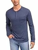 Wayleb Henley Langarmshirt Herren Classic Baumwolle Knopf Longsleeve T-Shirt Beiläufig Pullver T Shirts Oberteile für Männer mit Brusttasche, Navy blau M