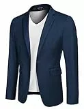 COOFANDY Sakko Herren Sportlich Freizeit Blazer Anzugjacke Herrensakko Regular Fit Klassisch Jacke 1 Knöpfe Einfarbig Hochzeit & Business Blau L