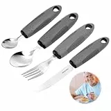 Senioren Besteck für Behinderte 4-teilig – Ergonomisches Parkinson Besteck mit Griffverdickung, rutschfestes Seniorenbesteck aus Edelstahl, spülmaschinenfest, Esshilfe