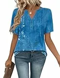 IECCP Oberteile Damen Bluse Elegant Tunika Kurzarm T-Shirt Sommer Blusen & Tuniken Lässig Sommerbluse Tshirt Große Größen Blaues Blumenmuster XL