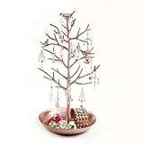 FSROOMZ Baum Schmuckständer mit Vögel Deko, Kettenständer Schmuck Baum für Ketten Ring Ohrring, Damen Armbandständer Schmuckhalter Ohrringhalter Metall Schmuckaufbewahrung für Mädchen Frau (Bronze)