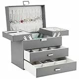 Dajasan Schmuckkästchen, Schmuckaufbewahrung, 4 Ebenen Schmuckschatulle mit 2 Schubladen, Groß Schmuckbox für Schminktisch, Modern, Geschenk für Frauen & Mädchen (Grau)