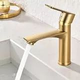HOMELODY Wasserhahn Bad Gold – Bleifreie Sicherheit Einhebel Mischbatterie Waschbecken, Auslaufhöhe 128 mm Armatur Badezimmer mit Abnehmbar Bubbler, für Moderne & Luxuriöse Bäder Waschtischarmatur