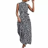 Greensen Elegant Sommerkleid Damen Ärmello Maxikleid Casual Lang Kleid Strandkleid Gepunktes Cocktailkleid Schulterfrei Kleid Damen (XL-Schwarz)
