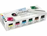KREUL 81600 - Javana Seidenmalfarben, Set Grundfarben, 6 Farben im 20 ml Glas, 20 ml Gutta und ein Pinsel, hochpigmentierte brillante Farben, für Seide und helle Textilien