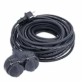 as - Schwabe Gummi-Verlängerungsleitung, 10 m H05RR-F 3G1,5 Kabel mit Schutzkontaktstecker und 2-Fach Schutzkontaktkupplung inkl. Schutzkappe, Verlängerungskabel 230V, 16A, IP44, Schwarz, 60661