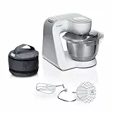 Bosch Küchenmaschine Serie 4 MUM58200, Knethaken, Rühr- & Schneebesen aus Edelstahl, Zubehörtasche, Edelstahlschüssel spülma.fest, 3D Rührsystem, weiß/silber