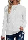 Breampot Pullover Damen Casual Strickpullover Winter Rundhals Lose Pulli Warm Outwear Pullover Oberteile (Weiß, Medium)
