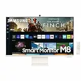 Samsung M8 Smart Monitor S32BM801UU, 32 Zoll, VA-Panel, Bildschirm mit Lautsprechern, 4K UHD-Auflösung, Bildwiederholrate 60 Hz, 3-seitig fast rahmenloses Design, inkl. Fernbedienung und Webcam, Weiß