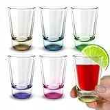 volila 6 Bunt Schnapsgläser - 2,5cl Shotgläser mit Standfest Schwerem Boden für Wodka Gläser, Tequila Gläser für Jede Party, Spülmaschinenfest
