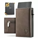 Tomylv Geldbörse Herren, RFID Schutz Portmonee Herren Magnetverschluss, Pop-up Kartenetui mit 8 Kreditkartenetui mit Banknotenfächer, Münzfach, Ausweisfenster Geldbeutel – Braun