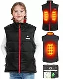 CYCYHEAT Beheizbare Weste Kinder mit Powerbank 10000mAh 7,4V - Heizweste für Jungen und Mädchen Mantel, Wiederaufladbare Warmende weste Beheizbare Kleidung zum Skifahren mit 3 Heizzone und NL/SE/PL