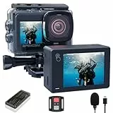 Apexcam X80Pro Action Cam 4K60FPS 48MP mit Doppelbildschirme EIS Stabilisierung WiFi Sportkamera Unterwasserkamera 40m Wasserdicht 8X Zoom Fernbedienung 2x1350mAh Akkus mit Zubehör-Set