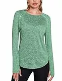 Crewhpo Sportshirt Damen Langarm Sport T Shirt Funktionsshirt Rundhals Langarmshirt Laufshirt Leichtes Locker Oberteile Gym Tops mit Daumenloch für Fitness Yoga
