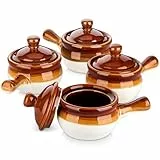 LOVECASA Französische Zwiebel, French Onion Soup Crocks, 4 Stück Steingut Zwiebelsuppe Schalen Set, 480ml Soup Bowls with Handles Soup Bowls with Lids for Soup für Zwiebelsuppe, Eintöpfe, Kasserollen