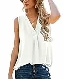 Aokosor Tank Top Damen Sommer Top Elegant Oberteile Tshirt Ärmellos Damen V Ausschnitt Lässig Locker Weiß XL