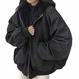 Generisch Wendejacke Damen Sherpa-Jacke für Damen, Teenager, Mädchen, wendbar, Y2k, Reißverschluss, Kapuzenpullover, Fleece, Pelz, Grunge Wintermantel, Cutecore, koreanische Kleidung（Umkehrbar）