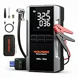 WOLFBOX 3000A Starthilfe Powerbank für PKW mit Luftkompressor 160 PSI, 65 W Schnellladung, 59.2Wh Kapazität, für 8 L Benzin- / 6 L Dieselmotoren, mit LED-Bildschirm und 400 Lumen Notlicht