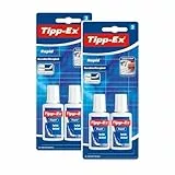 BIC Tipp-Ex Rapid Korrekturflüssigkeit - 4 x 25 ml - Korrekturfluid mit Auftragsschwämmchen für präzises Ausbessern - Ideal für Büro, Schule & Home Office