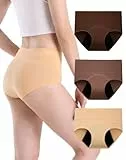 INNERSY Damen Perioden Unterwäsche Hohe Taille Menstruationsunterwäsche Schutzslip 3er Pack (44, Beige/Braun/Kaffee)