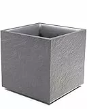 Ondis24 Pflanzkübel Vulkan Pierre 50, Blumentopf 50 x 50 cm, Garten Blumenkübel, Schiefer Optik Pflanzkübel mit Wasserspeicher, Pflanzenkasten hoch, Winterfest (Hellgrau)