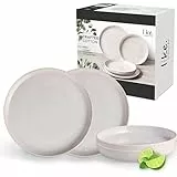 like. by Villeroy & Boch – Crafted Cotton Dinner-Set 4 teilig Weiß, Spülmaschinenfest, Mikrowellensicher, Geschirrset, Tafelservice Modern, Speiseteller, Tiefe Teller, Pottery-Look, Premium Porzellan