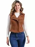 Allegra K Damen Faux Wildleder Lässige ärmellose Weste Bikerjacke Dunkelbraun S