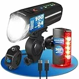 FISCHER Fahrrad LED-Akku Beleuchtungs-Set Twin Stop 100 +80 Lux Fernlicht, mit Sensormodus, Lange Leuchtdauer, stabiles Aluminium-Gehäuse, schwarz, 1 Stück