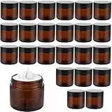 ZOFUN 25 Stück Cremedosen Zum Befüllen 60ml, Amber Glas Leerdose Salbentiegel Salbendosen, Braunglas Cremetiegel Salbendosen Kosmetik Behälter, Gläser Leerdose mit Deckel und Liner für Kosmetik