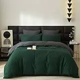 Gezu Bettwäsche 135x200cm Baumwolle Grün Dunkelgrün Grau 2Teilig Einzelbett Bettwäsche Set Oeko-TEX® Standard Zertifiziert Wende Bettwäsche Bettbezug 135x200 und Kissenbezüge 80x80 mit Reissverschluss