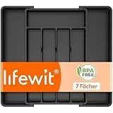 Lifewit Besteckkasten für Schubladen, Besteckhalter Tiefe 35 cm, Küchenutensilienhalter erweiterbar auf 41 cm, Kunststoff Schubladeneinsatz Besteckeinsatz, Küche Organizer für Löffel/Gabeln, Schwarz