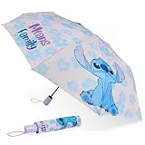 Disney Regenschirm Kinder, Leichter Taschenschirm Faltbar Automatik - Stitch Sachen (Lila Stitch)