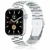 QAZNZ Metall Kompatibel mit Apple Watch Armband 46mm(Series 11 10) 45mm 44mm 49mm 42mm(Series 3 2 1), Herren Edelstahl Ersatzband für iwatch Ultra 3 2 1, Series 11 10 9 8 7 6 5 4 3 2 1 SE(Silber)