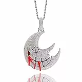 ICEDIAMOND Shiny CZ Lab Diamant Grinsende Halbmond Halskette, Iced Out Zirkon Gothic New Moon Anhänger, Vergoldete Hip Hop Charm Schmuck für Männer (White)