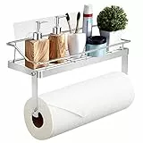 Cozywind Rollenhalter Küchenrollenhalter mit Regal Wandrollenhalter für Küchenkrepp Ohne Bohren und Gewürzregal mit Klebehalterung Edelstahl Küchenrollenspender Papierrollenhalter Aufbewahrung