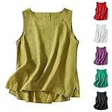 UHouse Leinen Top Damen Sommer Trägershirt Lässige Tank Top Leichte Sommertop Ärmellose Shirt Musselin Blusentop Baumwolle Trägertop Locker Damentop Strand Leinentop Hawaii Achselshirt Gelb XL