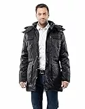 Vincenzo Boretti Herren Winter-Jacke dick warm gefüttert Parka kuschelig sportlich elegant Winter-Mantel slim-fit tailliert lang für Outdoor Business mit Steh-Kragen und Kapuze schwarz S
