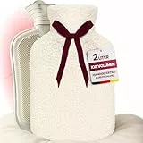 Kuschel Wärmflasche mit Bezug aus extra weicher Bio-Baumwolle Made in Germany - Wärmeflasche Flauschig Hot Water Bottle lange warm zur Schmerzlinderung - easy and green® (2 L)