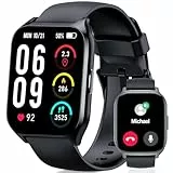 Vtkp Smartwatch Herren Damen, 2,1'HD Touchscreen Smart Watch mit Bluetooth Anrufe, 110+Sportmodi Fitnessuhr, Herzfrequenzmonitor Schlafmonitor Schrittzähler, IP68 Wasserdicht für iOS Android,(Schwarz)